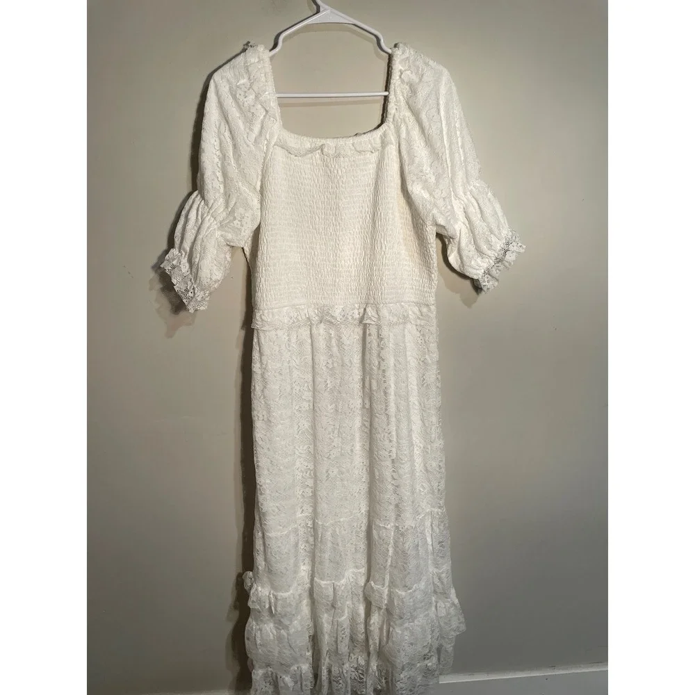 Ivy City Co Francie White Lace Midi Dress Romantic Cottagecore Bridal Boho XL - Picture 7 of 11